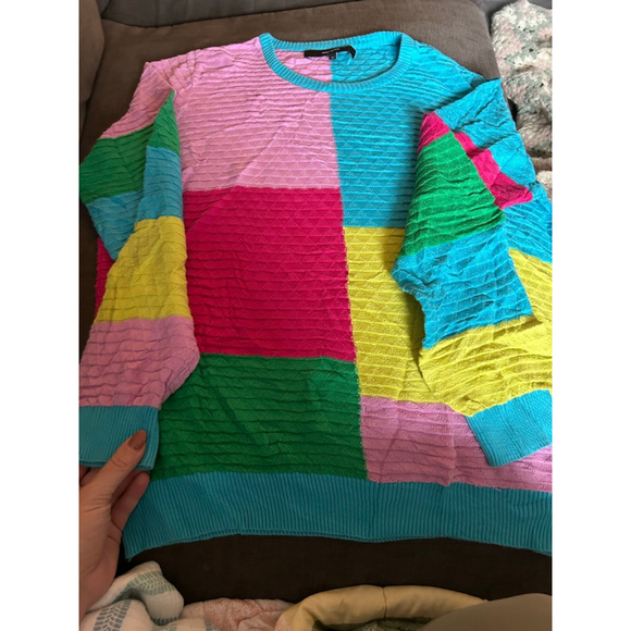 Women's Vero Moda Colorblock Crew Neck Sweater XL Pink Blue Rainbow Multicolour - Picture 5 of 10